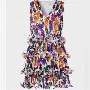 💐 NWT! MILLY Gia Wildflower Garden Chiffon Tiered Dress- Size 12